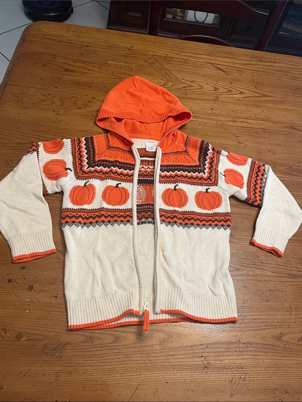 Gymboree Orange and Cream Knit Zip Hoodie with Fall Motif